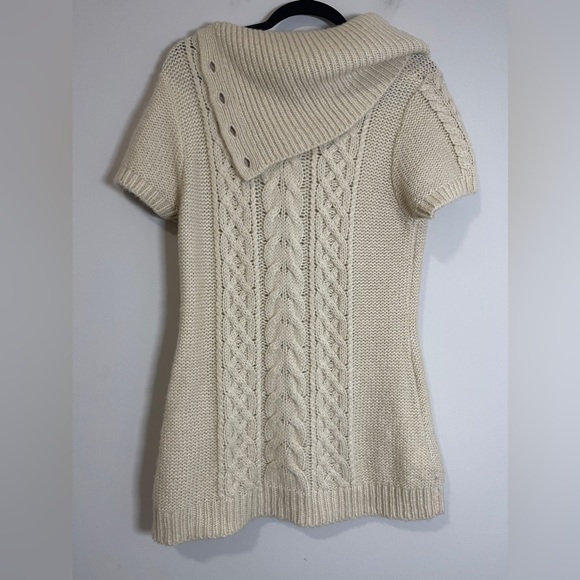 BCBG MaxAzria Sweater Size Large Cream Chunky Knit Short Sleeve Top - Picture 8 of 11